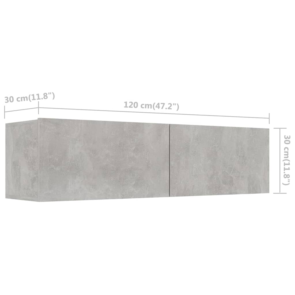 Tv-meubel 120x30x30 cm bewerkt hout betongrijs 120 x 30 x 30 cm Betongrijs