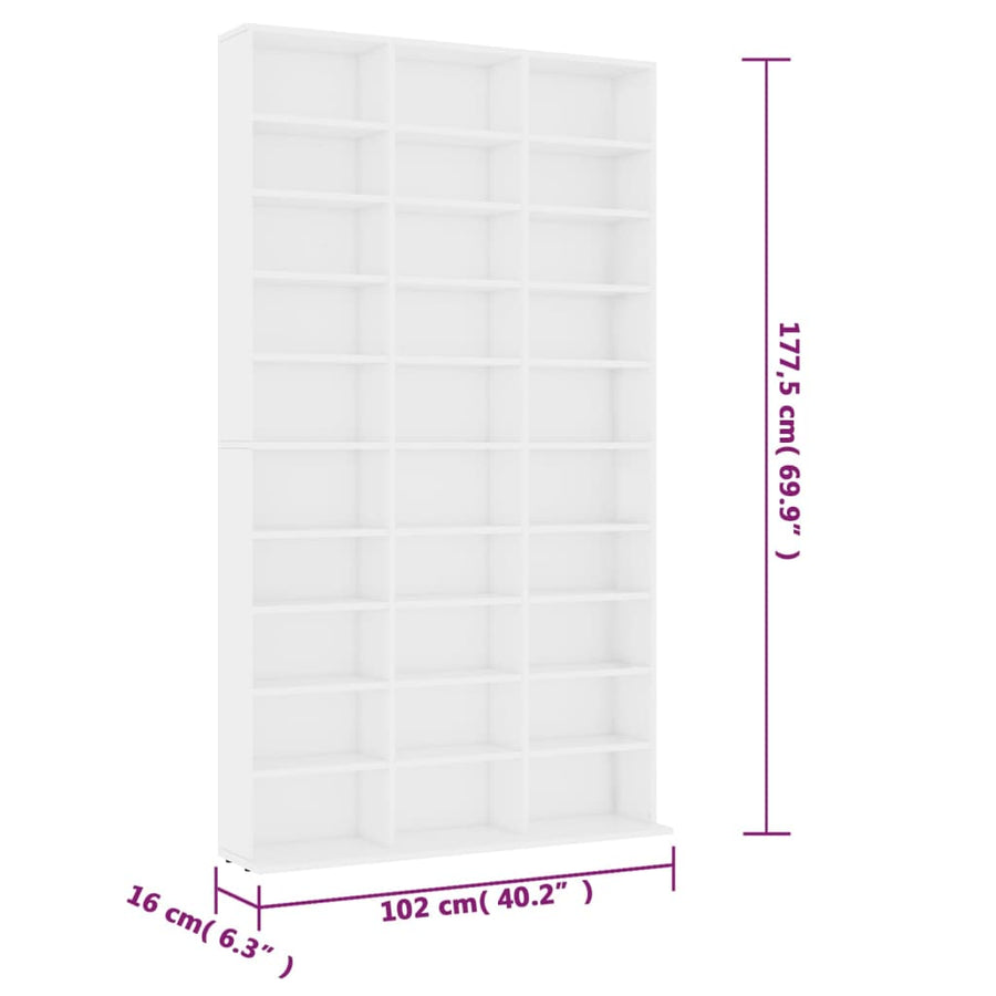 Cd-Kast 02X6X77,5 Cm Bewerkt Hout 102 x 16 x 177.5 cm Wit