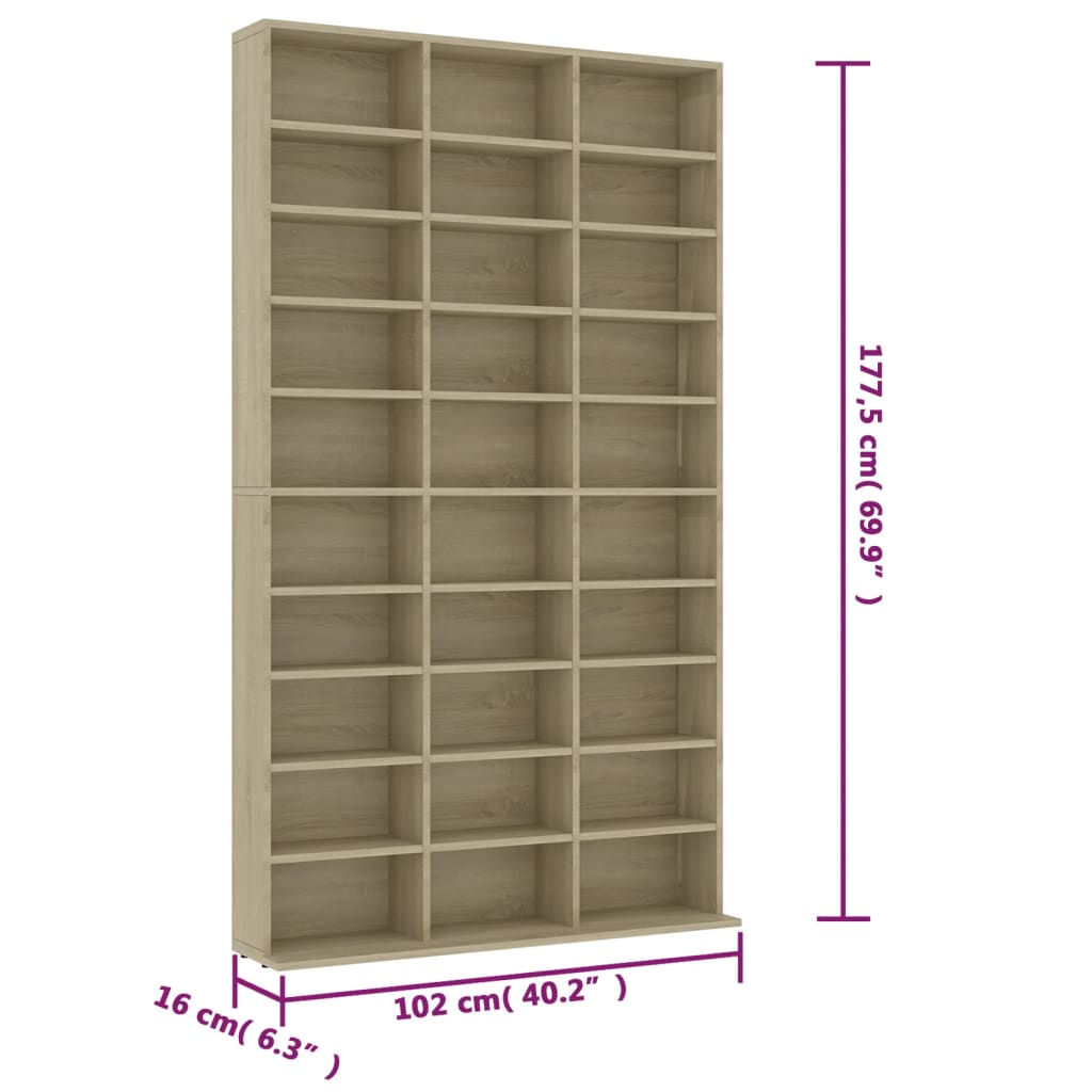 Cd-Kast 02X6X77,5 Cm Bewerkt Hout Kleurig 102 x 16 x 177.5 cm Sonoma eiken