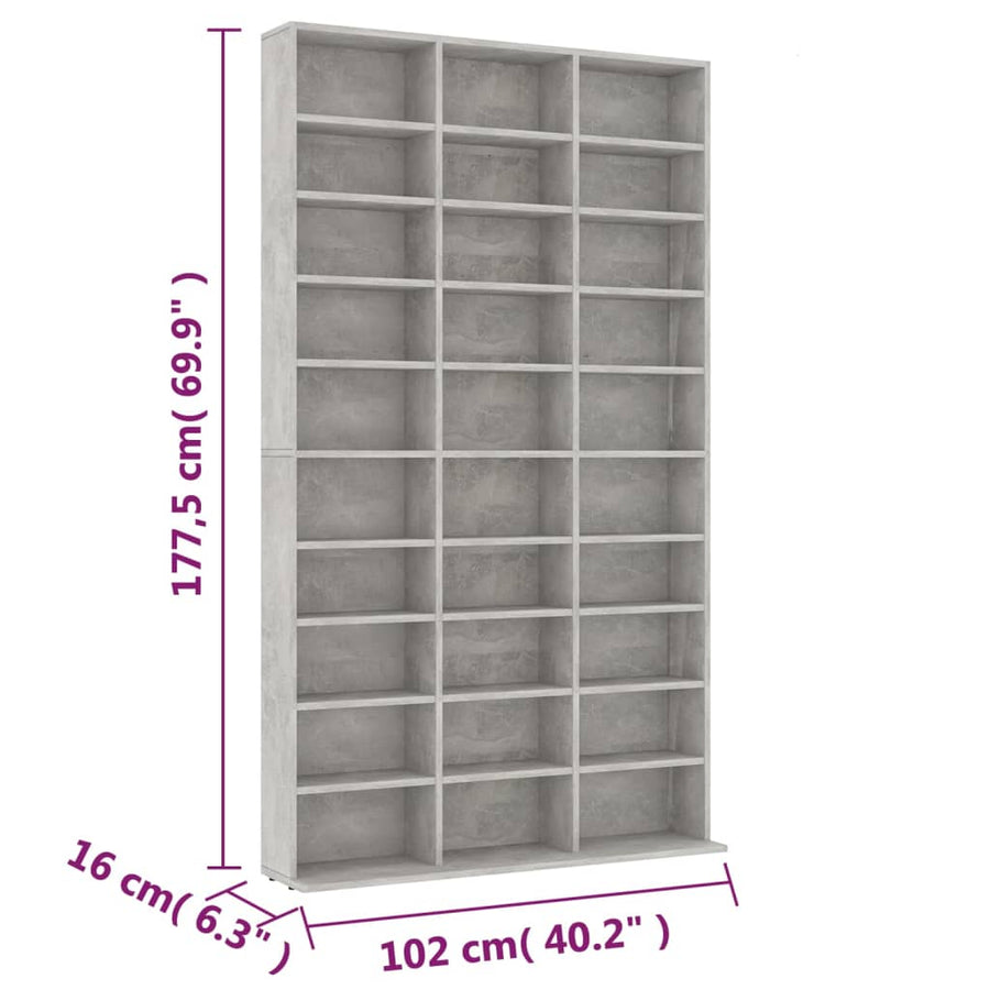Cd-Kast 02X6X77,5 Cm Bewerkt Hout 102 x 16 x 177.5 cm Betongrijs