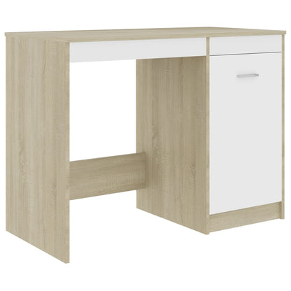 Bureau 100X50X76 Cm Bewerkt Hout Kleurig Wit en sonoma eiken