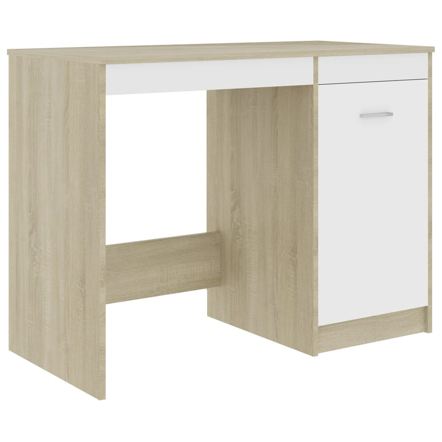 Bureau 100X50X76 Cm Bewerkt Hout Kleurig Wit en sonoma eiken