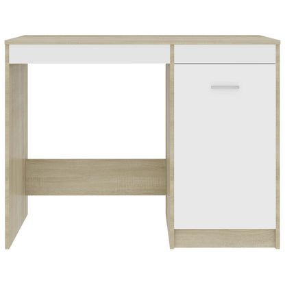 Bureau 100X50X76 Cm Bewerkt Hout Kleurig Wit en sonoma eiken