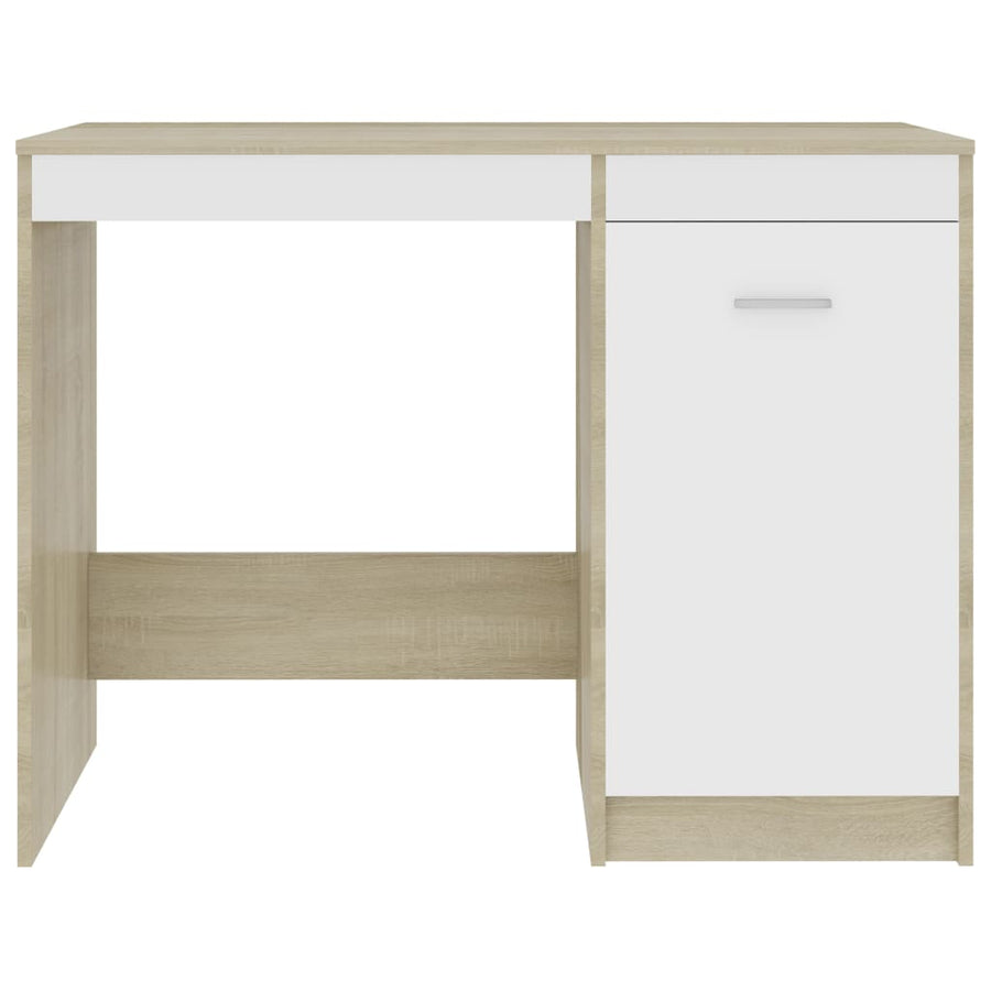 Bureau 100X50X76 Cm Bewerkt Hout Kleurig Wit en sonoma eiken