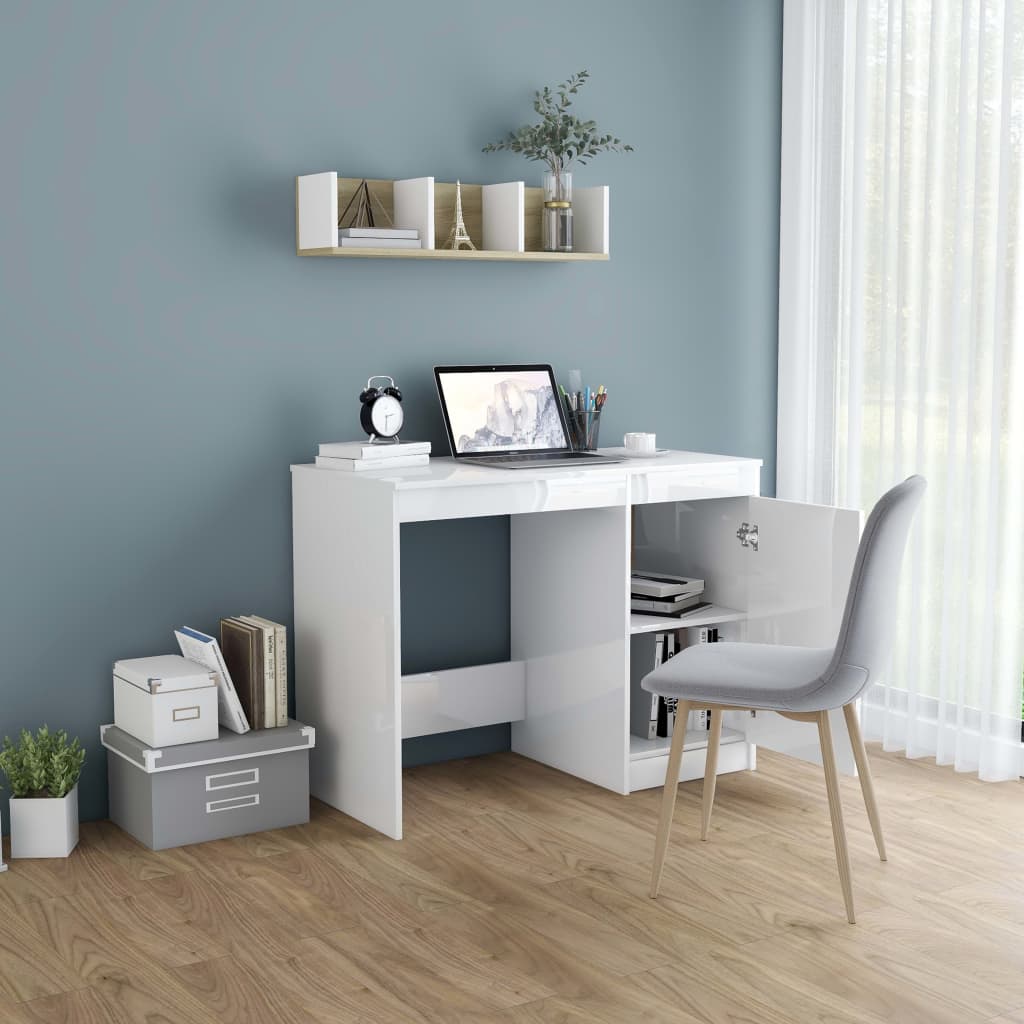 Bureau 100X50X76 Cm Bewerkt Hout Hoogglans wit
