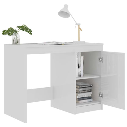 Bureau 100X50X76 Cm Bewerkt Hout Hoogglans wit