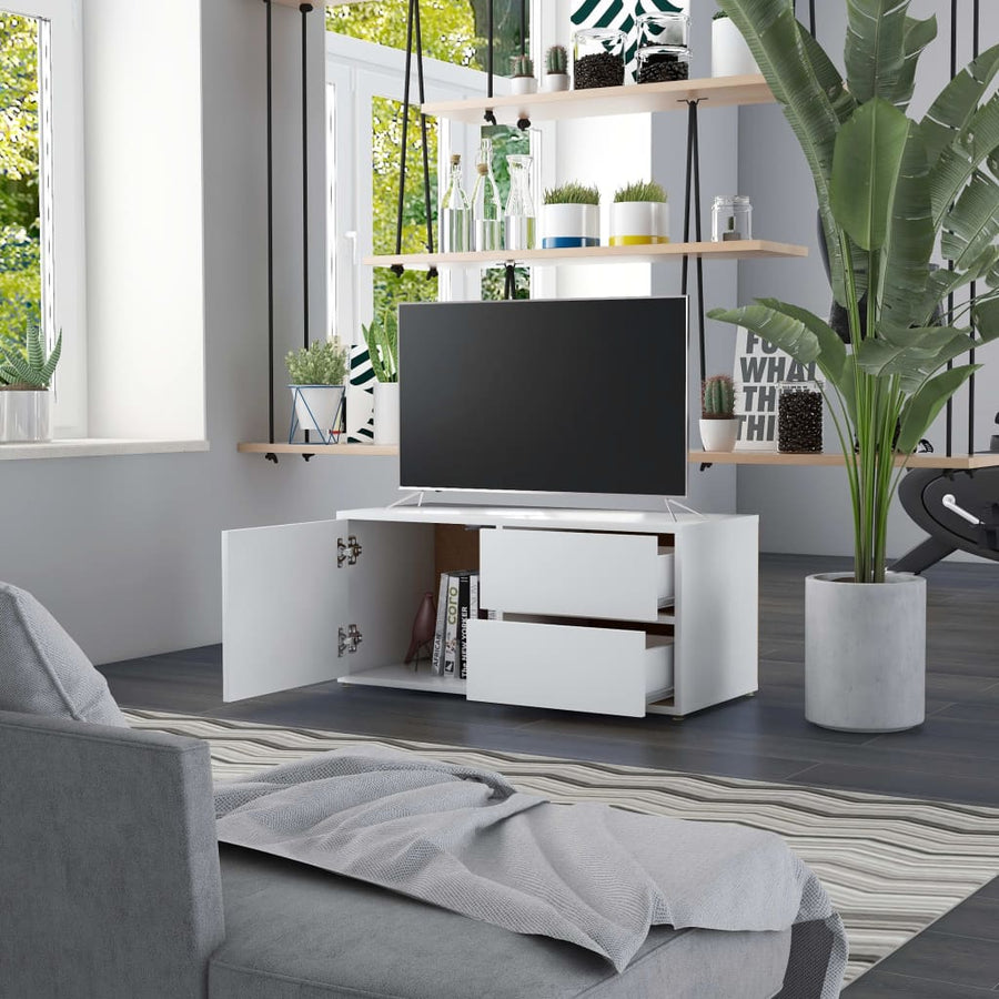 Tv-Meubel 80X34X36 Cm Bewerkt Hout Wit