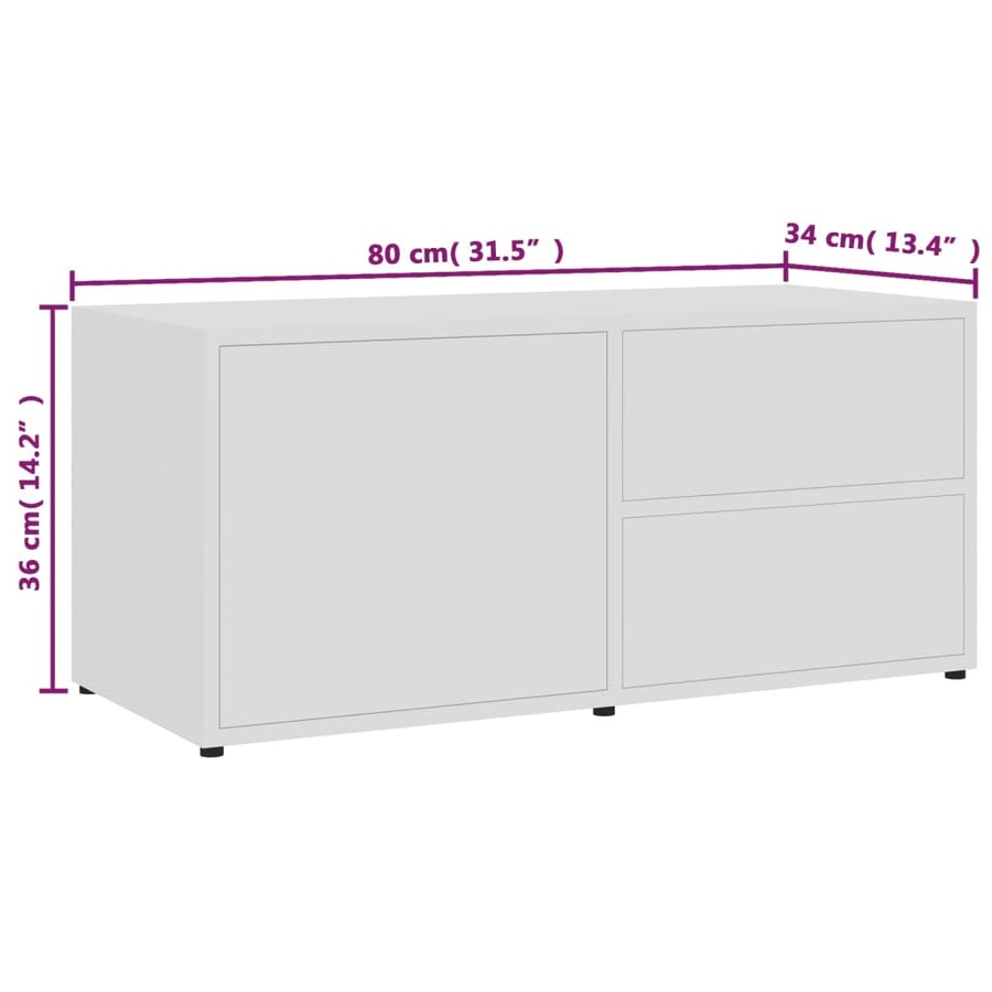 Tv-Meubel 80X34X36 Cm Bewerkt Hout Wit
