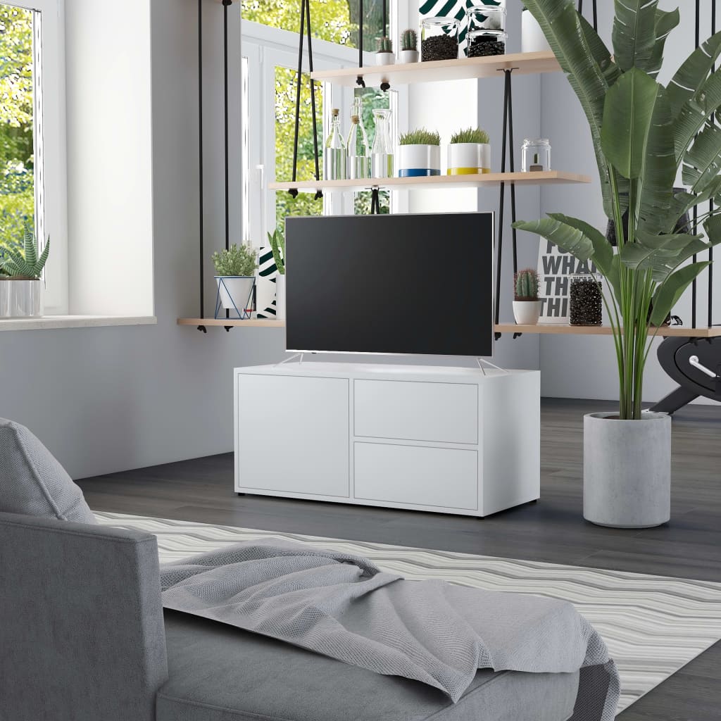 Tv-Meubel 80X34X36 Cm Bewerkt Hout Wit