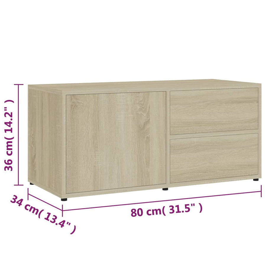 Tv-Meubel 80X34X36 Cm Spaanplaat Kleurig Sonoma eiken