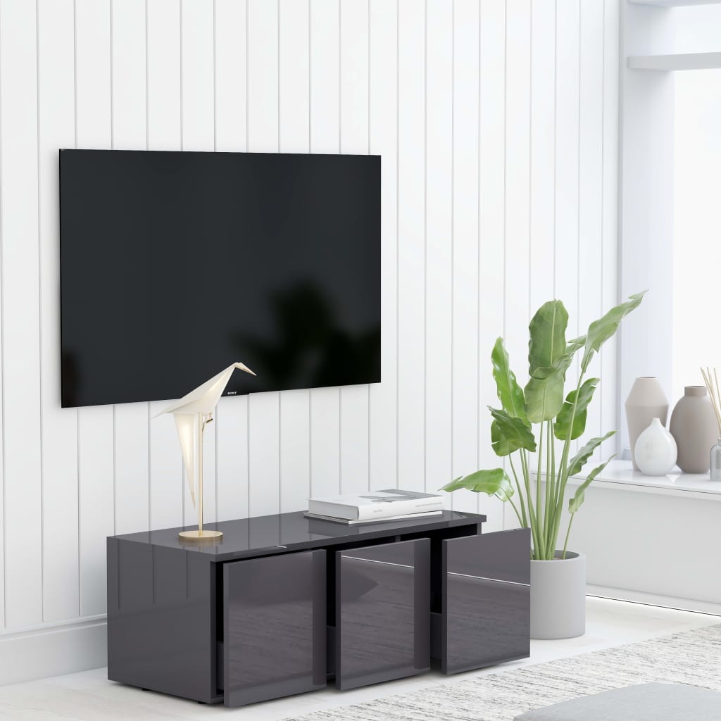 Tv-meubel 80x34x30 cm bewerkt hout hoogglans grijs