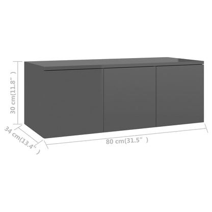 Tv-meubel 80x34x30 cm bewerkt hout hoogglans grijs