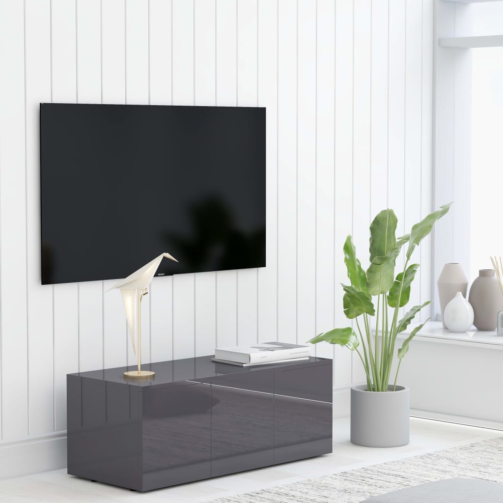Tv-meubel 80x34x30 cm bewerkt hout hoogglans grijs