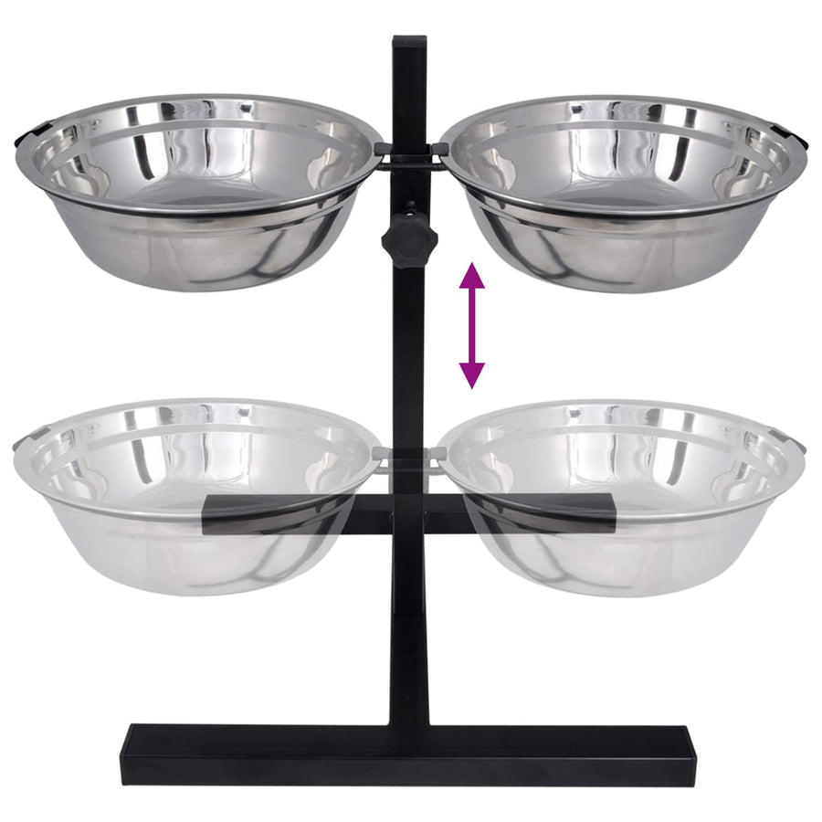 Voerstand en kom met hondenvoer Zilver en Zwart 57,5 x 26 cm