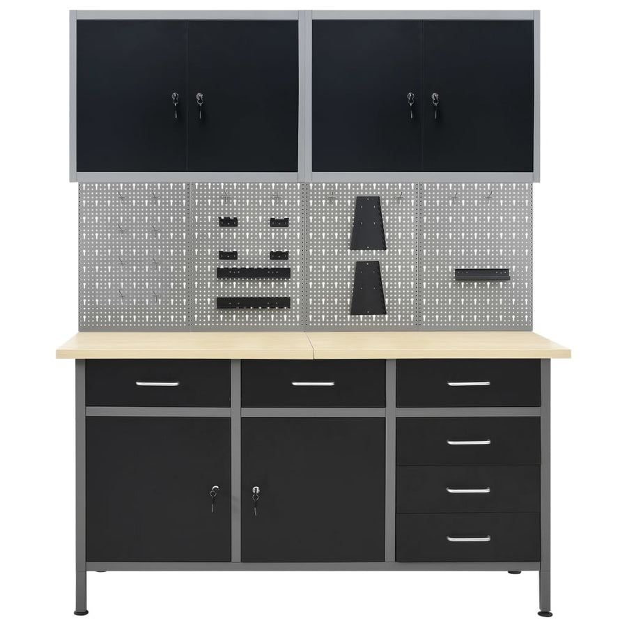 Werkbank Met Vier Wandpanelen En Twee Kasten