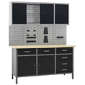 Workbench with four wall panels and two cabinets