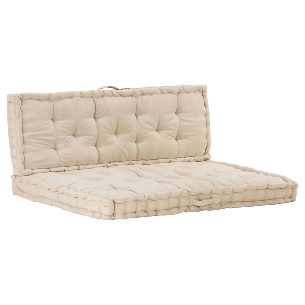 Palletvloerkussens 2 St Katoen Beige 1 120 x 40 x 7 cm & 120 x 80 x 10 cm