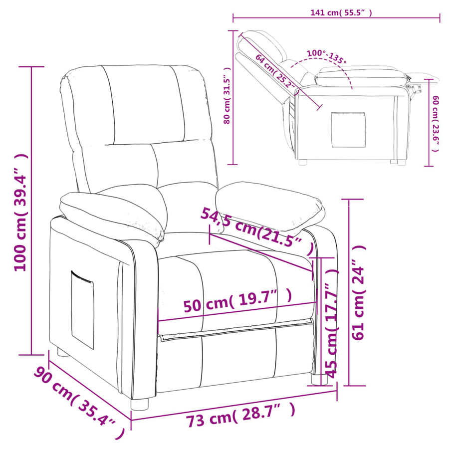 Fauteuil verstelbaar stof bruin