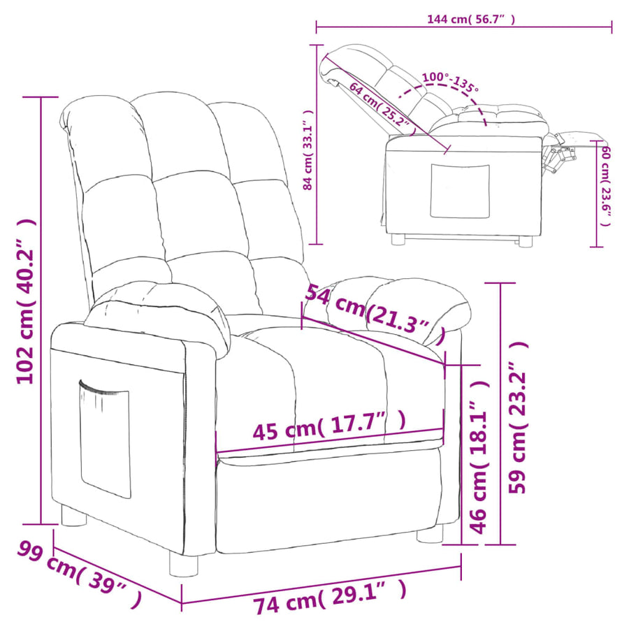 Fauteuil verstelbaar stof bruin