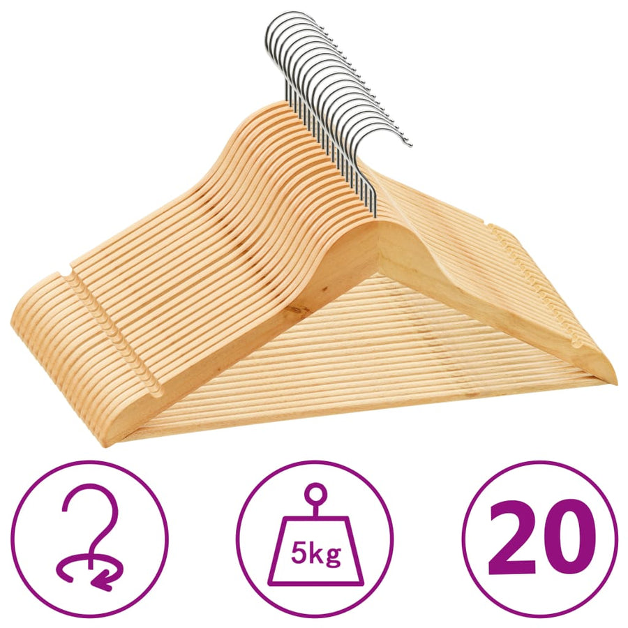 -Delige Kledinghangerset Anti-Slip Hardhout 20 Bruin