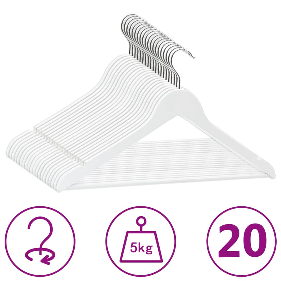 -Delige Kledinghangerset Anti-Slip Hardhout 20 Wit