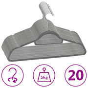 Kledinghangers 20 stuks fluweel grijs 44.5 cm