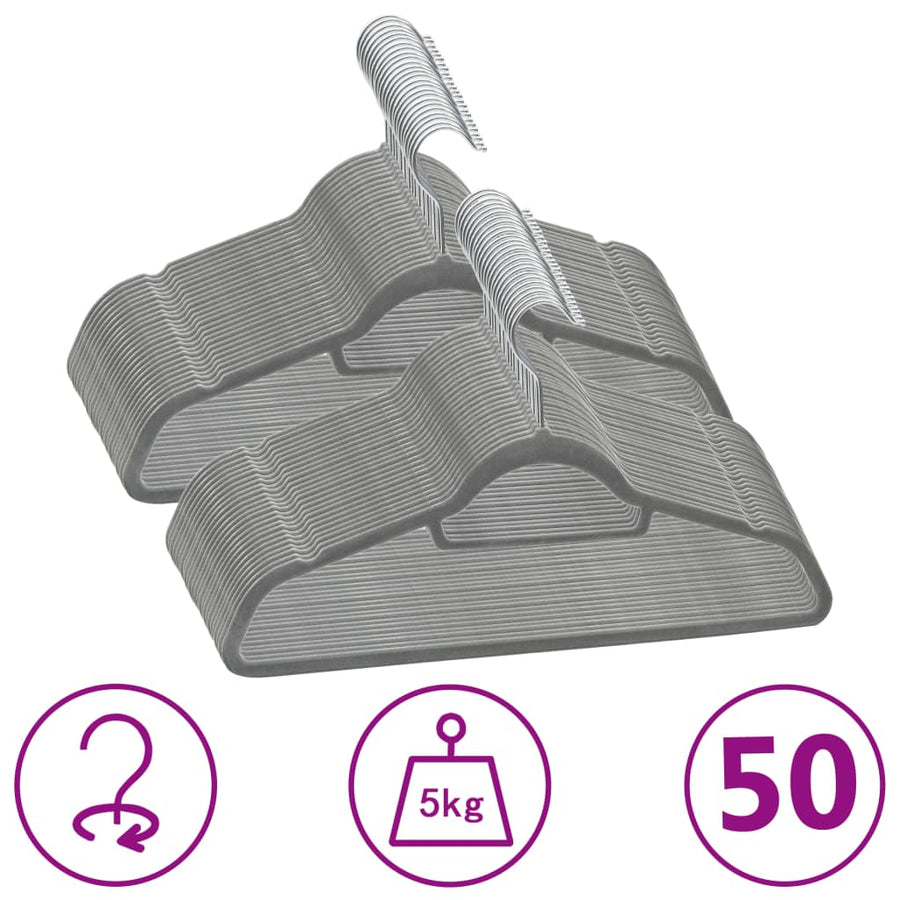 -Delige Kledinghangerset Anti-Slip Fluweel 50 Grijs