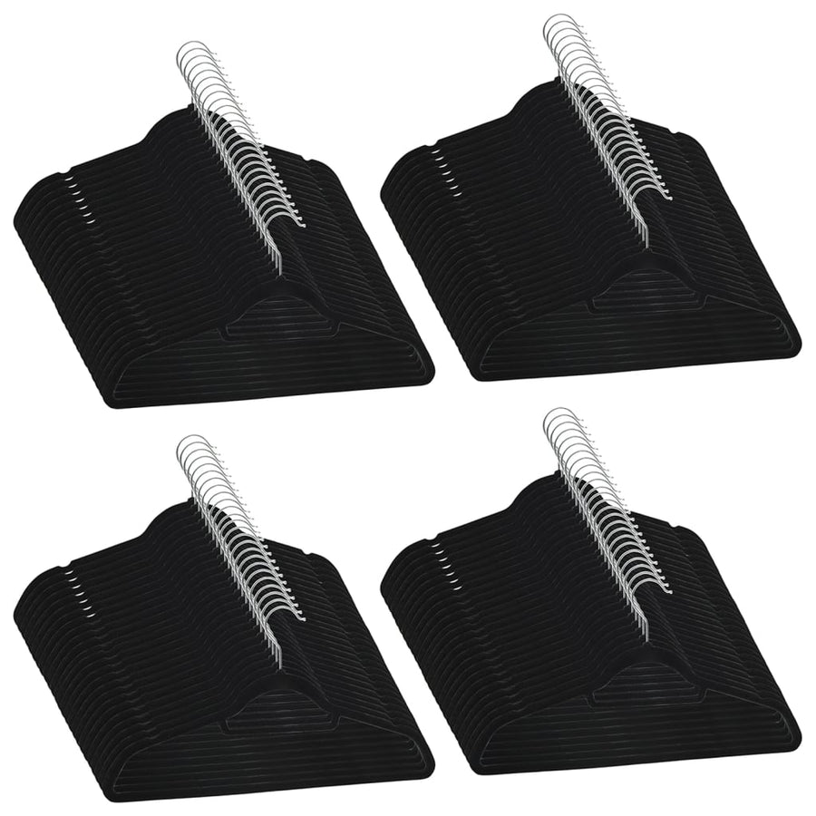 -Delige Kledinghangerset Anti-Slip Fluweel 100 Zwart