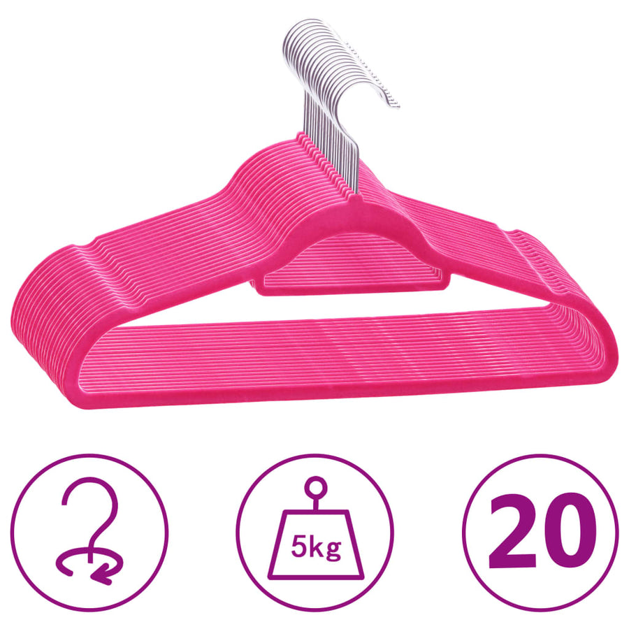 -Delige Kledinghangerset Anti-Slip Fluweel 20 Roze