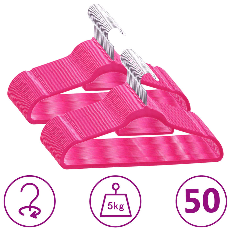 -Delige Kledinghangerset Anti-Slip Fluweel 50 Roze