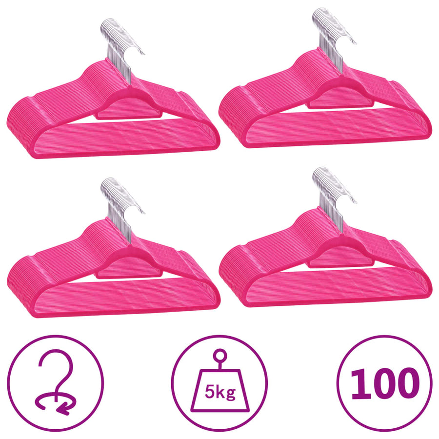 -Delige Kledinghangerset Anti-Slip Fluweel 100 Roze