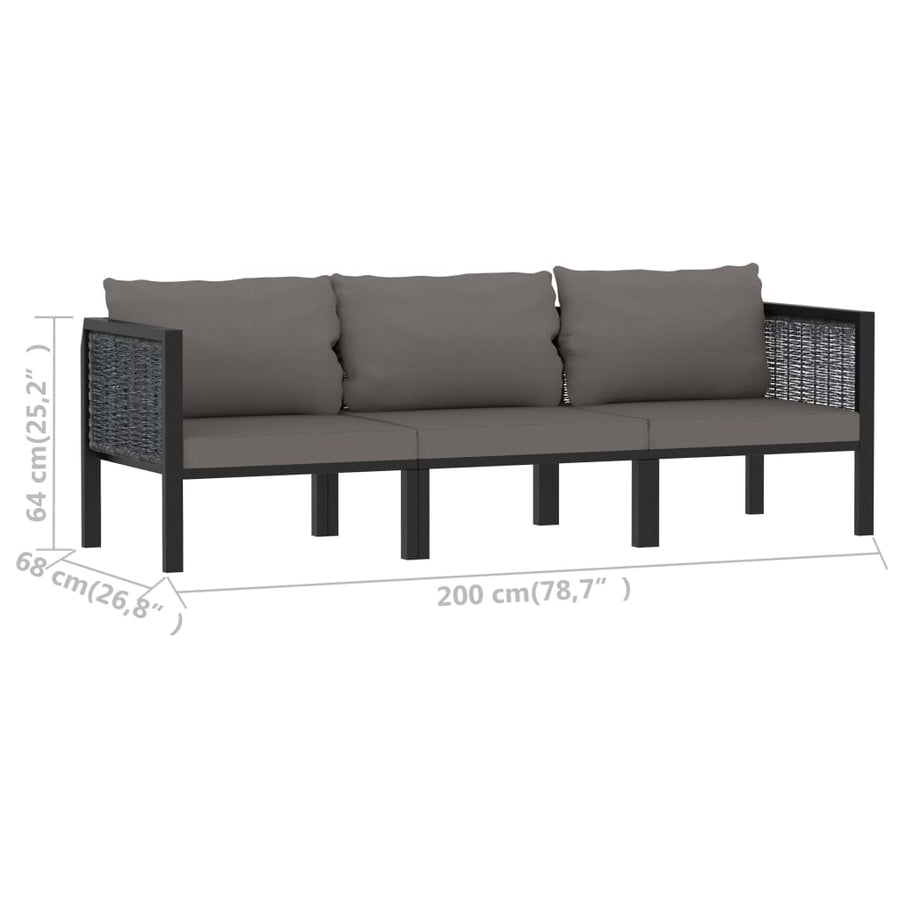 Met Kussens Poly Rattan Antraciet Driezitsbank