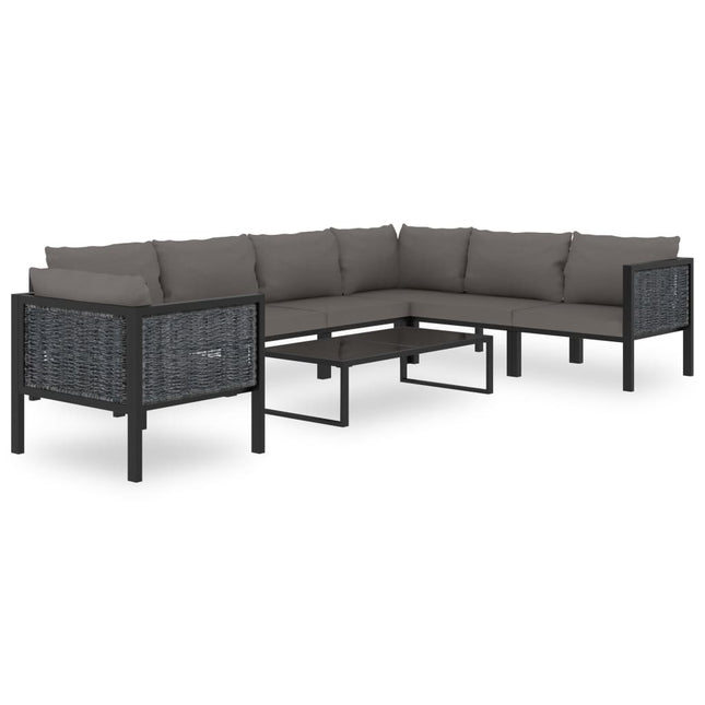 8-Delige Loungeset Met Kussens Poly Rattan Antraciet 1 3x hoek + 3x midden + Fauteuil + Tafel