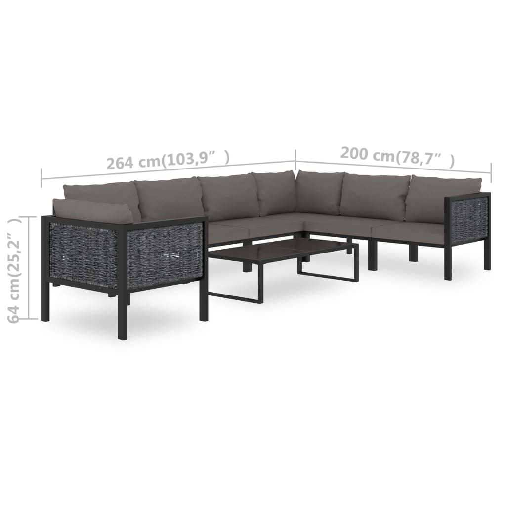 8-Delige Loungeset Met Kussens Poly Rattan Antraciet 1 3x hoek + 3x midden + Fauteuil + Tafel