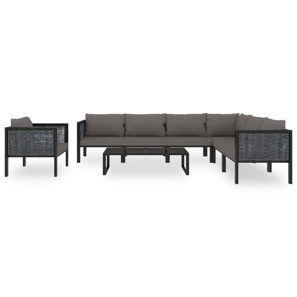 8-Delige Loungeset Met Kussens Poly Rattan Antraciet 1 3x hoek + 3x midden + Fauteuil + Tafel