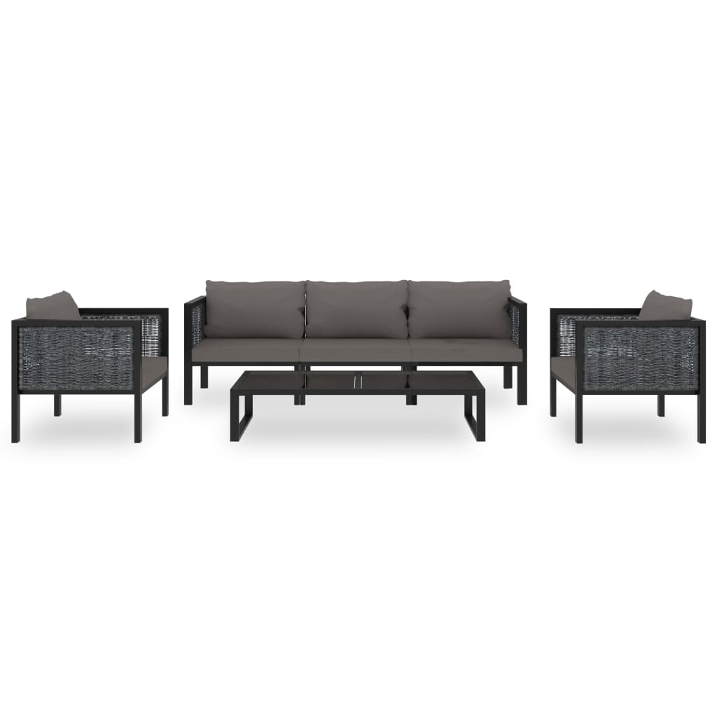6-Delige Loungeset Met Kussens Poly Rattan Antraciet 1 2x hoek + midden + 2x Fauteuil + Tafel