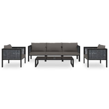 6-Delige Loungeset Met Kussens Poly Rattan Antraciet 1 2x hoek + midden + 2x Fauteuil + Tafel