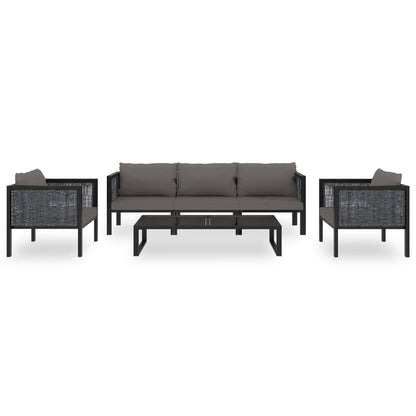 6-Delige Loungeset Met Kussens Poly Rattan Antraciet 1 2x hoek + midden + 2x Fauteuil + Tafel