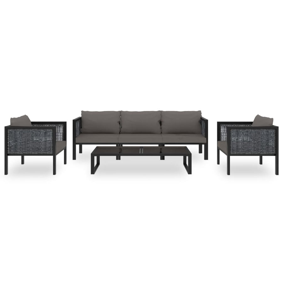 6-Delige Loungeset Met Kussens Poly Rattan Antraciet 1 2x hoek + midden + 2x Fauteuil + Tafel