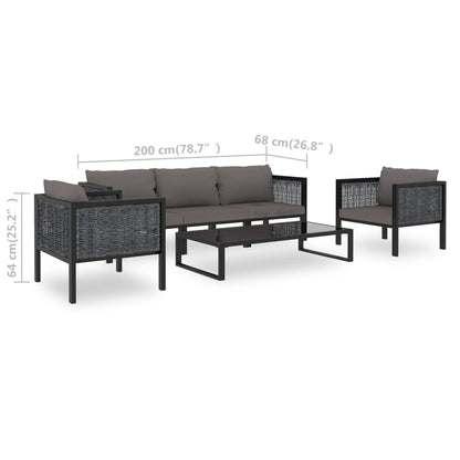 6-Delige Loungeset Met Kussens Poly Rattan Antraciet 1 2x hoek + midden + 2x Fauteuil + Tafel
