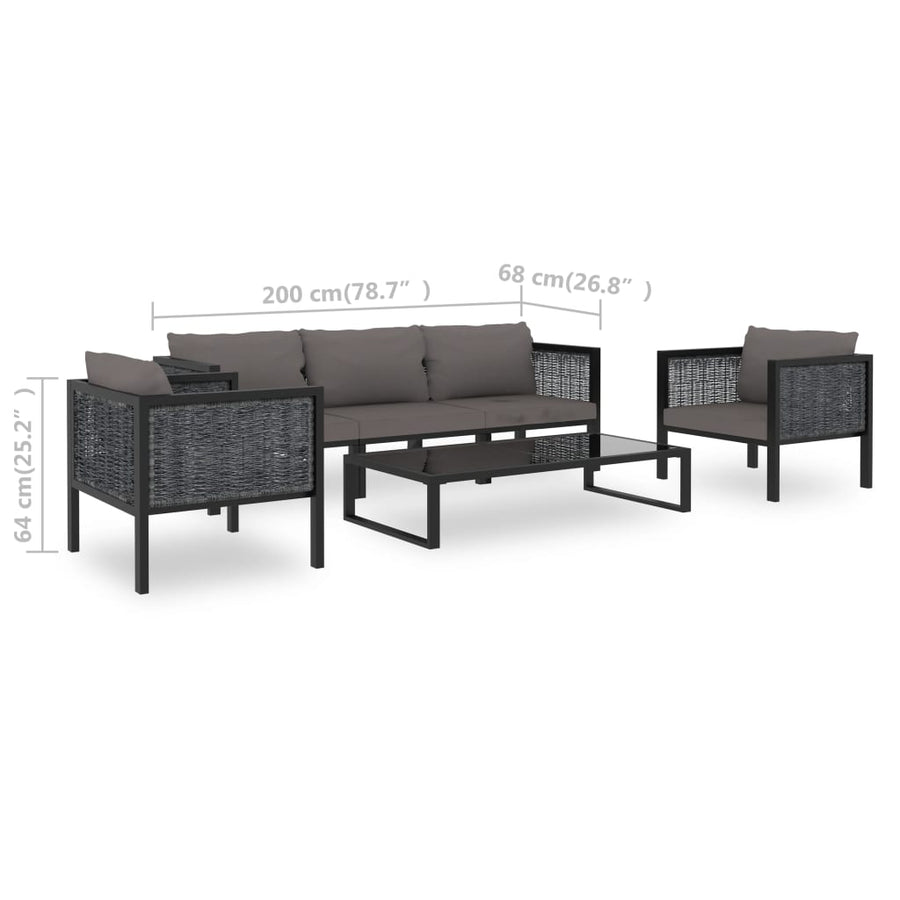 6-Delige Loungeset Met Kussens Poly Rattan Antraciet 1 2x hoek + midden + 2x Fauteuil + Tafel