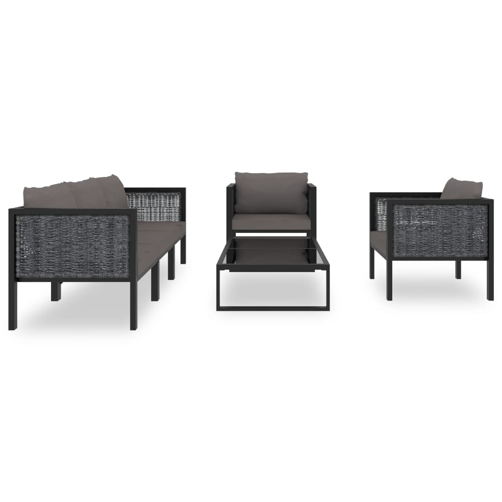 6-Delige Loungeset Met Kussens Poly Rattan Antraciet 1 2x hoek + midden + 2x Fauteuil + Tafel