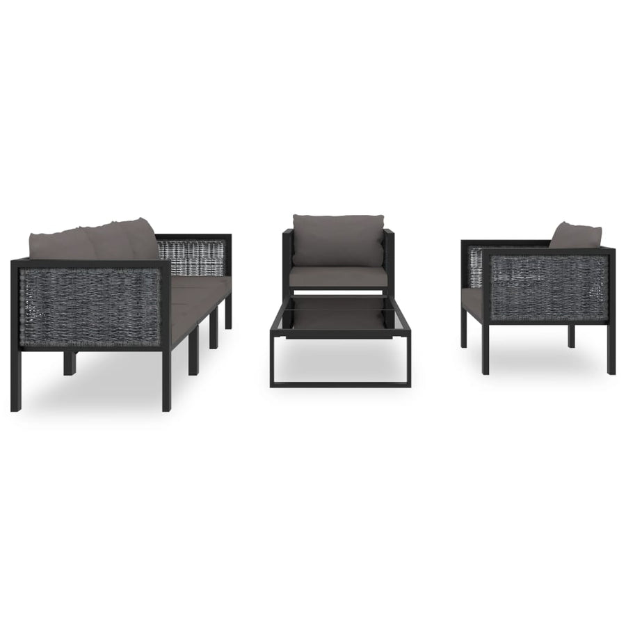 6-Delige Loungeset Met Kussens Poly Rattan Antraciet 1 2x hoek + midden + 2x Fauteuil + Tafel
