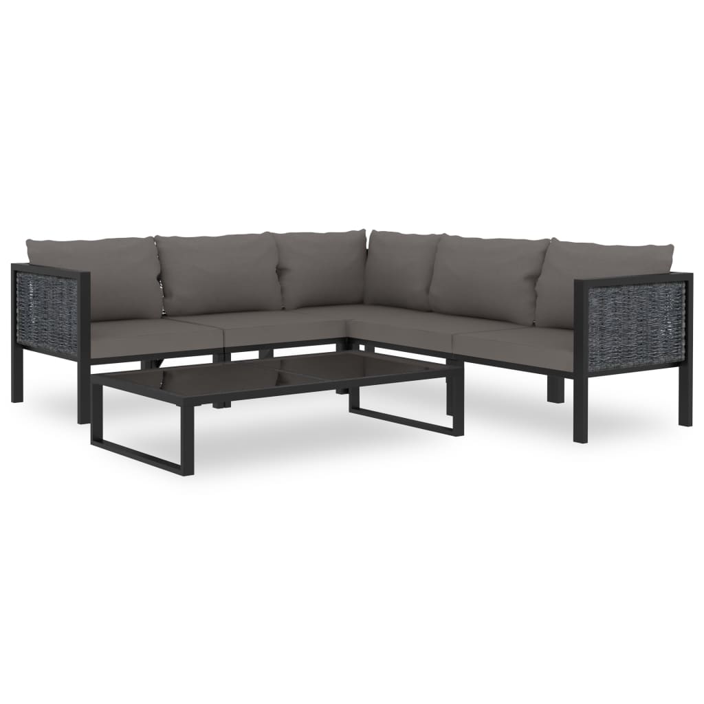 6-Delige Loungeset Met Kussens Poly Rattan Antraciet 1 3x hoek + 2x midden + Tafel