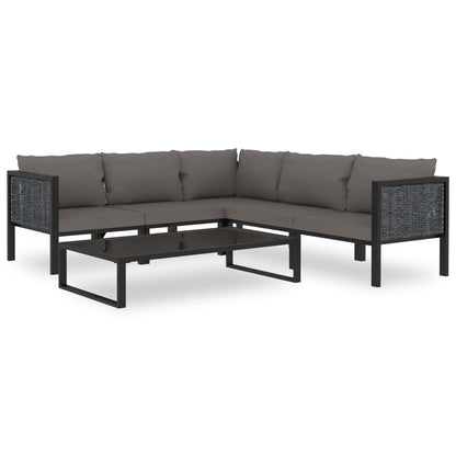 6-Delige Loungeset Met Kussens Poly Rattan Antraciet 1 3x hoek + 2x midden + Tafel