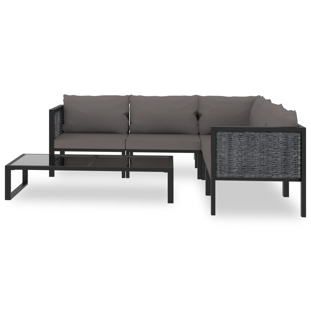 6-Delige Loungeset Met Kussens Poly Rattan Antraciet 1 3x hoek + 2x midden + Tafel
