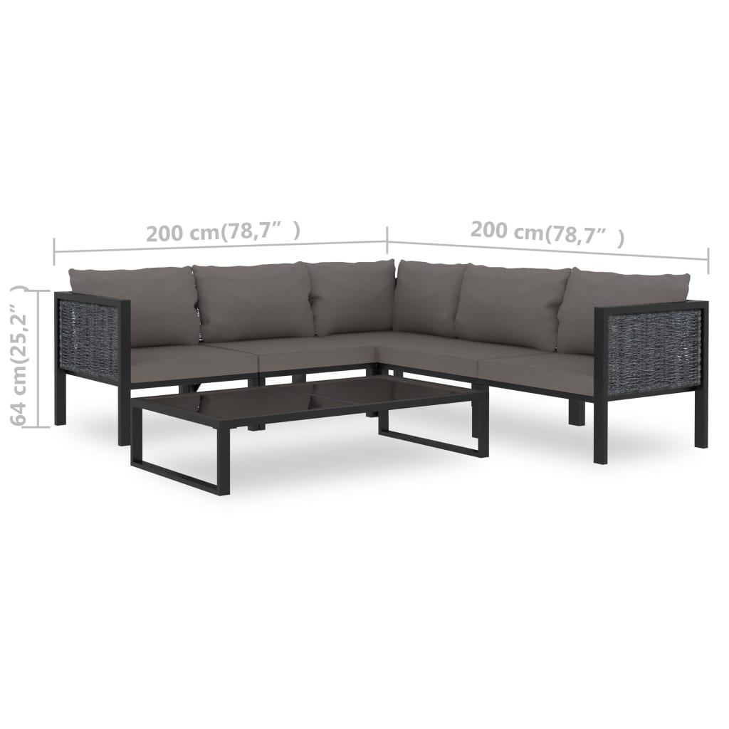 6-Delige Loungeset Met Kussens Poly Rattan Antraciet 1 3x hoek + 2x midden + Tafel