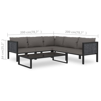 6-Delige Loungeset Met Kussens Poly Rattan Antraciet 1 3x hoek + 2x midden + Tafel
