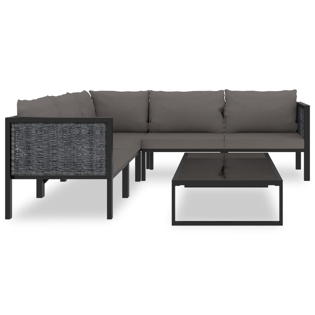 6-Delige Loungeset Met Kussens Poly Rattan Antraciet 1 3x hoek + 2x midden + Tafel