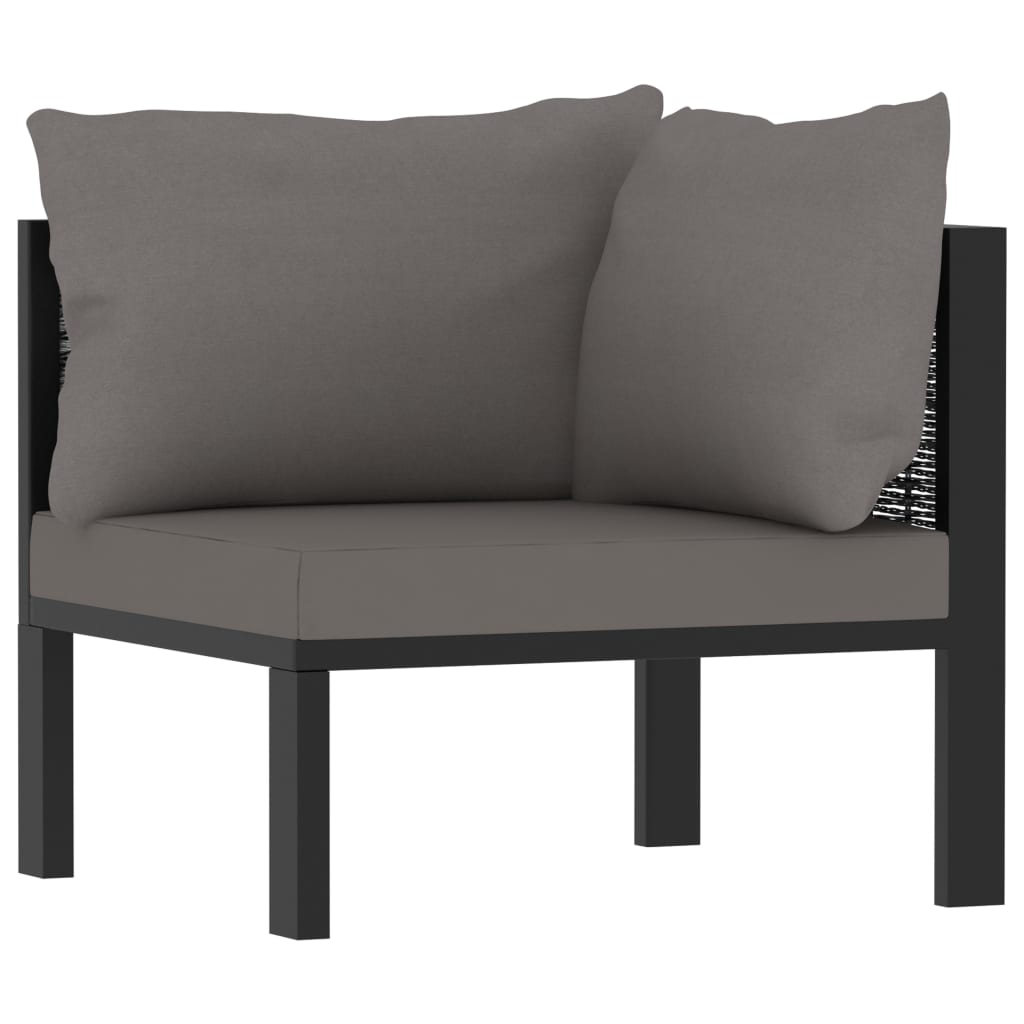6-Delige Loungeset Met Kussens Poly Rattan Antraciet 1 3x hoek + 2x midden + Tafel